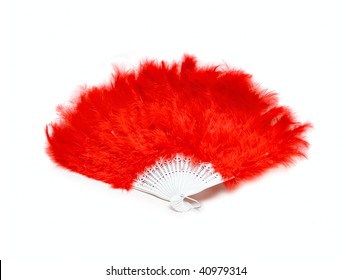 Red Fan From Feather Isolated On White