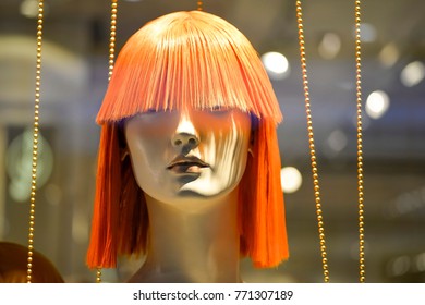 Red Faux Wig For Female Mannequin Head.