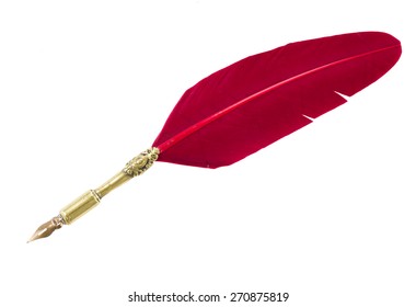 Red Feather Pen  Isolated On White Background