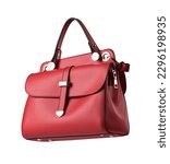 Red female leather bag on white background