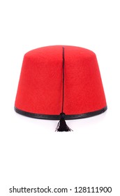 Red Fez Hat Isolated On The White