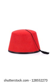 Red Fez Hat Isolated On The White