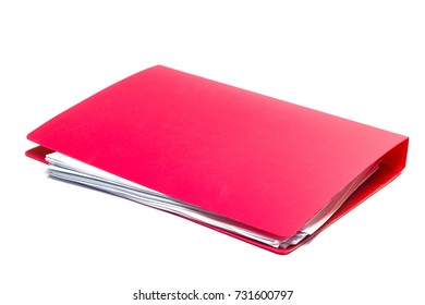 Red Files Folder. Retention Of Contracts And Paper. With Isolated White Background