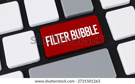 Red filter bubble button on computer keyboard. Concept of social media algorithm, bias and digital isolation.