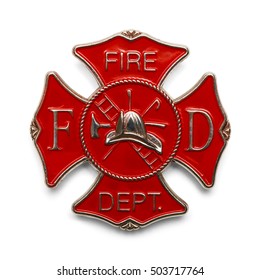 Red Fire Department Badge Isolated On White Background.