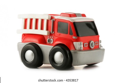 Red Fire Engine Toy Isolated Over A White Background