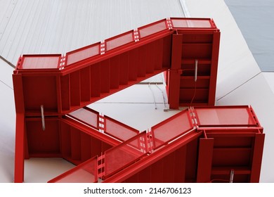 Red Fire Exit Stair, Outdoor Fire Escape Ladder.