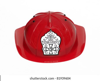 Red Fire Fighter Fireman Helmet Hat Isolated On White Background