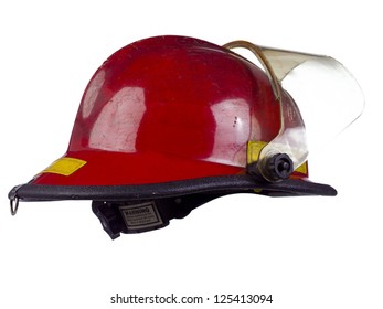 Red Fire Helmet Over The White Background