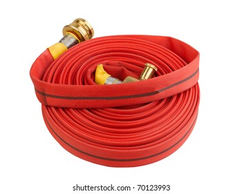 Red Fire Hose Extension Soft Pipe Isolated On White