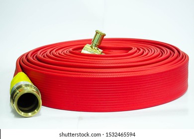 Red Fire Hose On White Background