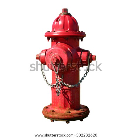 Red fire hydrant with a chain. Isolated from its background.