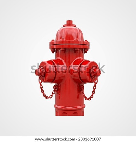 Red fire hydrant with chain and two nozzles on white background