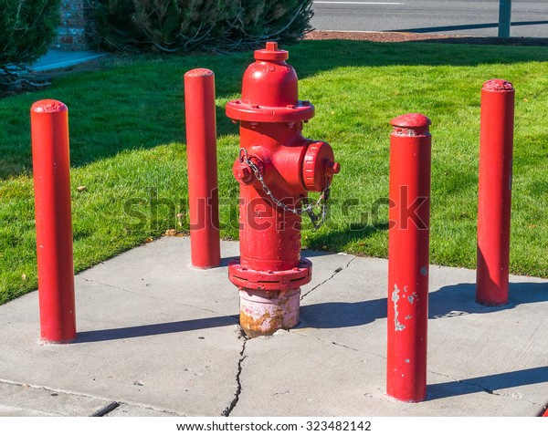 Red Fire Hydrant Protect Pole Car Stock Photo (edit Now) 323482142