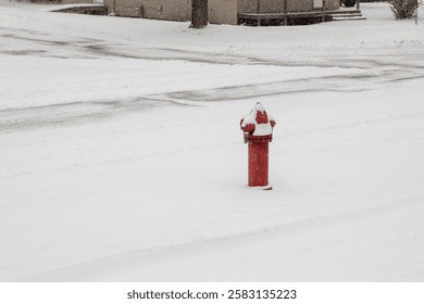 A red fire hydrant in the snow