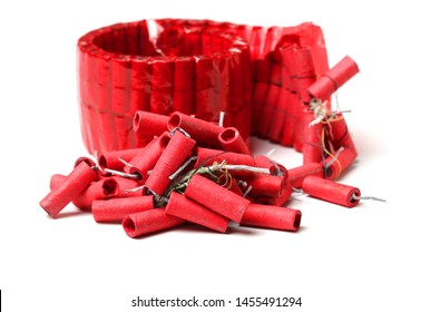 Red Firecrackers On White Background