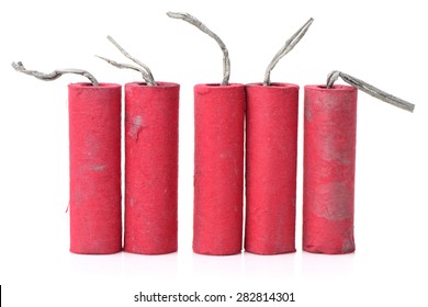 Red Firecrackers On White Background