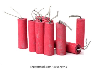 Red Firecrackers On White Background