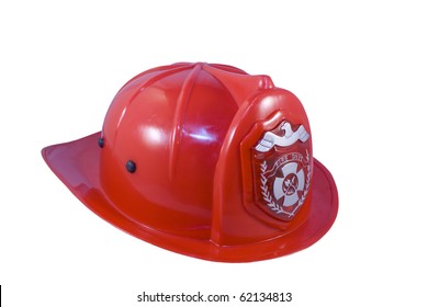 Red Fireman Helmet Isolated On White Background