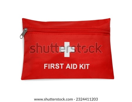 Red first aid kit isolated on white, top view