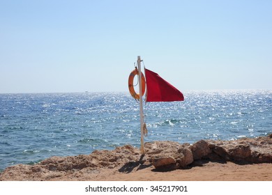 Red Flag Warning On The Beach. A Red Flag Warning Also Known As A Fire Weather Warning Is A Forecast Warning.