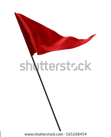 Red Flag Waving in the Wind on Pole Isolated on White Background.