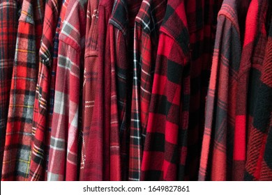 Red Flannel Shirts In Thrift Store Filling Page For A Material Texture 