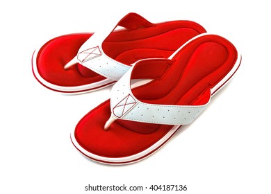 Red Flip Flops Isolated On White Background