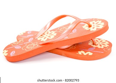 Red Flip Flops Isolated On White Background.