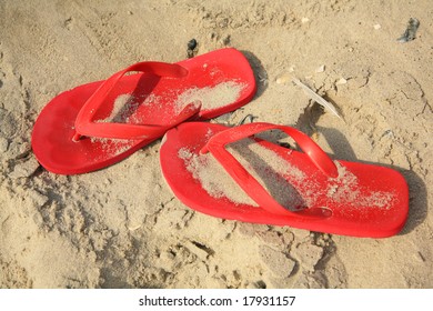 Red Flip Flops On Beach