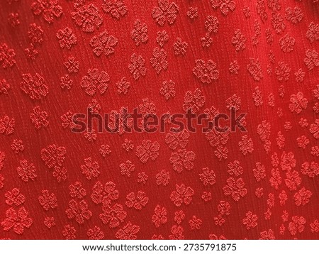 Red Floral Patterned Fabric Texture With Embroidered Tiny Flower Motifs For Luxury Crafts And Accessories