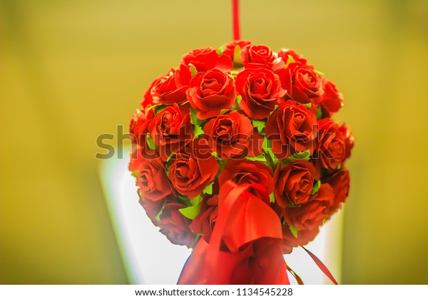 Red Flower Bouquet Hanging On Ceiling Stock Photo Edit Now