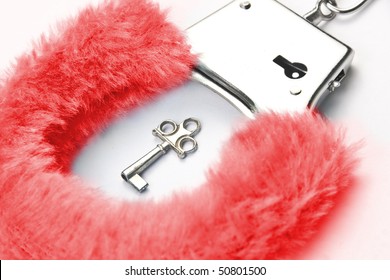 Red Fluffy Handcuffs With Key