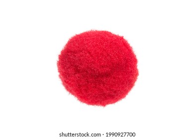 Red Fluffy Textile Pompom On White Background