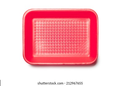 Red Foam Tray For Food, Isolated On White Background