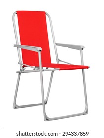 Red Folding Chair Isolated On The White Background