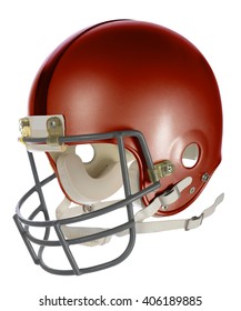 Red Football Helmet With Clipping Path Isolated Over White Background