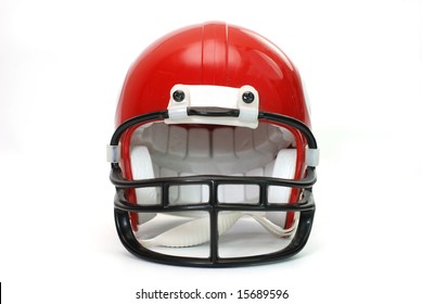 Red Football Helmet Isolated On White Background.