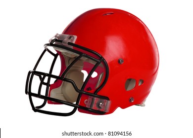 Red Football Helmet Isolated Over White Background - With Clipping Path