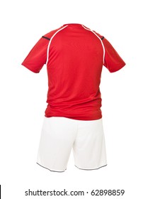 Red Football Shirt With White Shorts Isolated On White Background