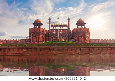 Red Fort of India, Delhi, famous fortress sunny day view  
