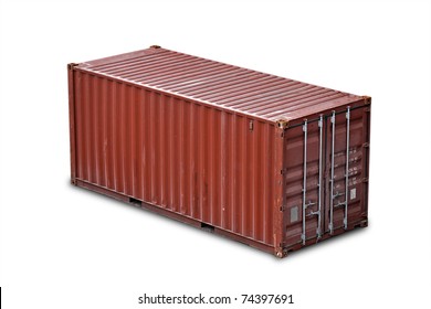 Red Freight Shipping Container Isolated On White With Soft Shadow (without Names And Serial Numbers)