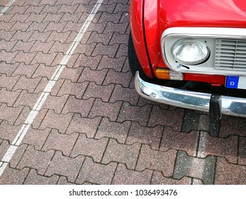 Red French Small Car Of The Seventies And Eighties With Chrome Bumper In Schloss Holte-Stukenbrock In East Westphalia, Germany