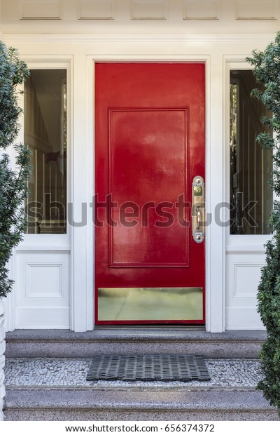 Red Front Door Light Brass Door Stock Photo Edit Now 656374372