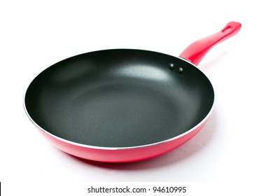 Red Frying Pan With A Nonstick Coating