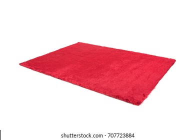 Red Furry Carpet. Isolated On White