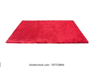 Red Furry Carpet. Isolated On White