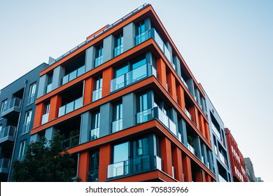 Red And Futuristic Architecture Of Apartment House