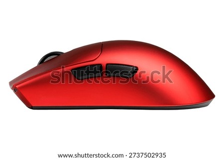 Red gaming mouse. Red wireless computer mouse. Red mouse isolated on a white background