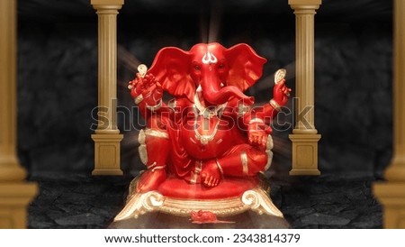 Red Ganesh Illustration of colorful hindu lord Ganesha on decorative background- Graphical poster modern art 3D wallpaper Ganpati